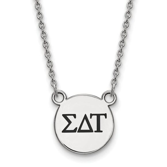 Sterling Silver Sigma Delta Tau Small Enamel Greek Letters Necklace - Picture 1 of 4